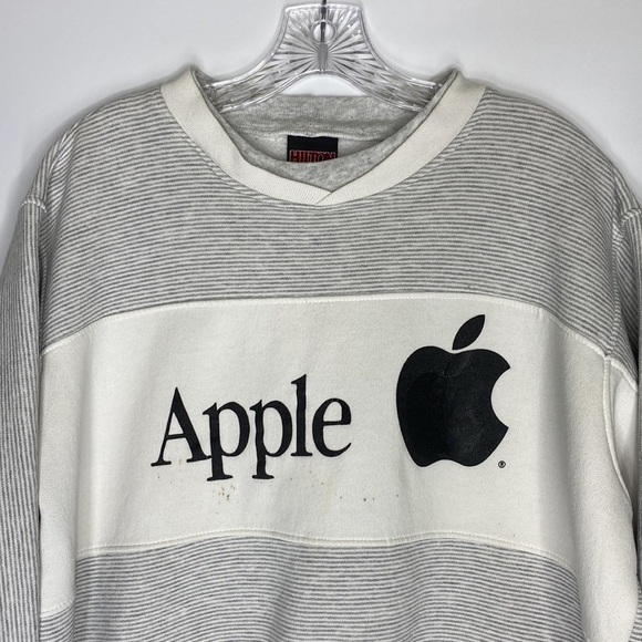 Vintage Hilton Active Apparel Big Apple Logo Grey Striped Crew Sweatshirt XL - Picture 2 of 15